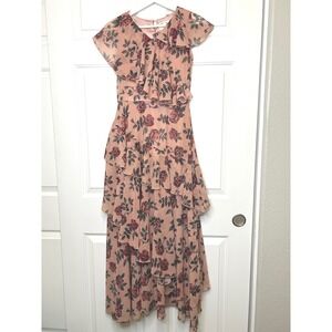 Mia Joy by Joyfolie Floral Maxi Dress Girls 12 Pink Excellent Ruffle Pageant